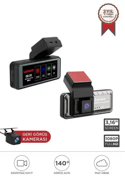 Lenovo Q3/3318 Siyah 1080P Wi-Fi Araç İçi Dokunmatik Kamera Güvenlik ve Konfor