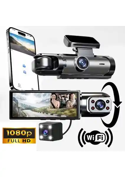 Linas Geniş Açı 1080P Full HD 3 Kameralı Wi-Fi Araç Kamerası ile Güvenli Sürüş Deneyimi