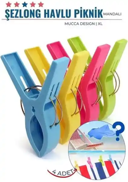 Marsilyan XL Plaj Havlu ve Şezlong Mandalı Renkli ve Dayanıklı Çok Amaçlı Plaj Aksesuarı