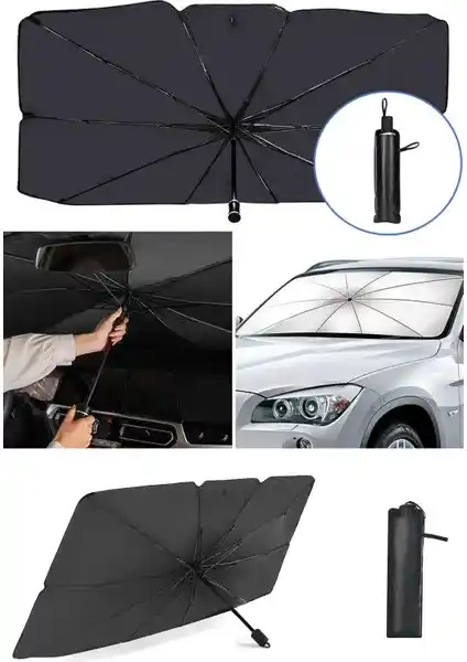 Mega Oto Market Güneşlik Şemsiye Tip Ön Cam Güneş Önleyici Araç ve Ofis Kullanımı