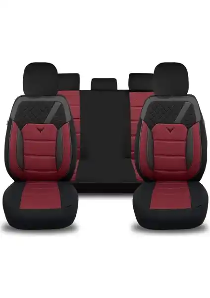 Minderland Her Araca Uyumlu Oto Koltuk Kılıfı Tam Set Gofraj ve Suni Deri Bordo