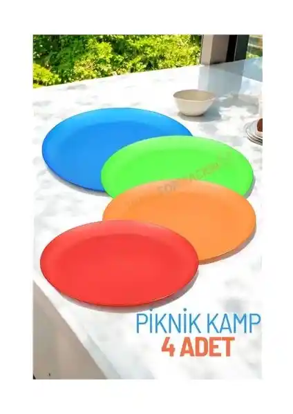 Modacar Kamp ve Piknik İçin Dayanıklı Renkli Plastik Tabak Seti 4'lü