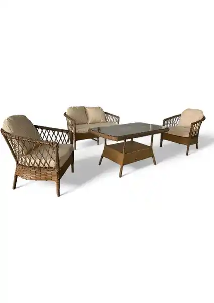 Monalin Mobilya Miami 4 Kişilik Rattan Oturma Seti Bahçe ve Teras Kullanımı İçin