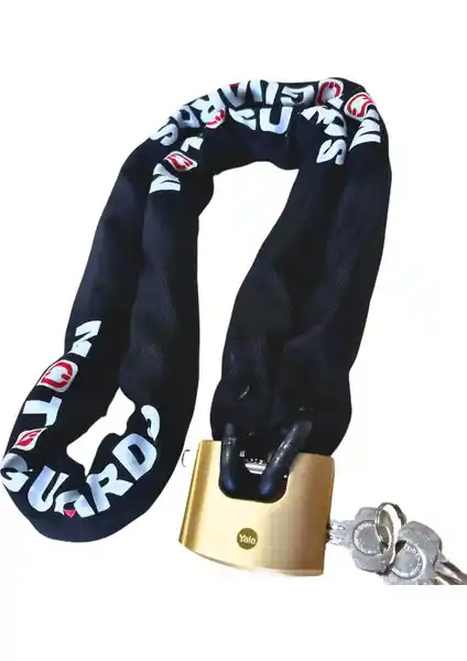 Motoguards 2 Metre 13 mm Kesilmez Zincir ve Yale 70mm Kayar Milli Pirinç Kilit Güvenlik Çözümü