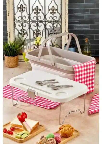 Nefiz Home Katlanır Piknik Seti ve Masalı Silikon Sepet ile Doğada Konfor ve Pratiklik