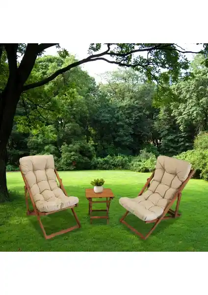 Pratico Ahşap Kademeli Rahat Dolgu Minderli Şezlong Takımı Açık Hava Konforu ve Estetiği