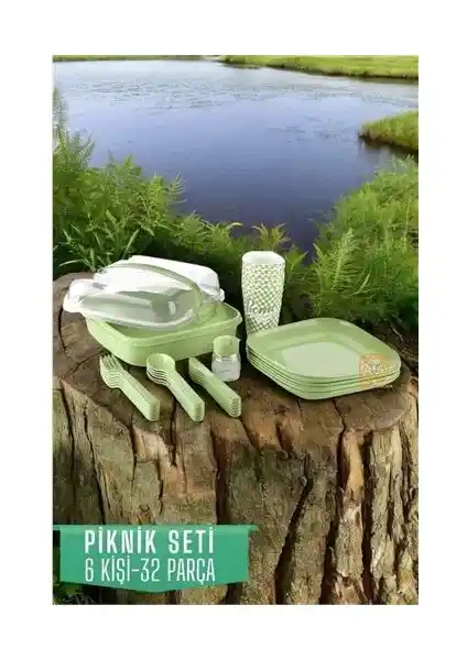 Pratik ve Şık Bx Piknik Seti 6 Kişilik 32 Parça Yeşil Doğa ile Uyumlu Tasarım