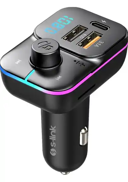 S-Link SL-BT501 25W PD Hızlı Şarjlı Bluetooth 5.0 FM Transmitter ile Araba İçin Çok Fonksiyonlu Çözüm