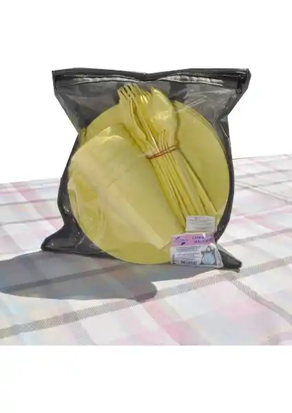 Saban Çantalı Sarı Piknik Seti 30 Parça Pratik ve Şık Dış Mekan Yemek Takımı