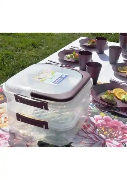 Saban Katlı Piknik Seti Mürdüm: Pratik ve Şık 32 Parçalık Portatif Dış Mekan Seti