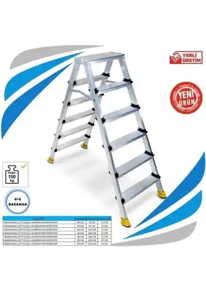 Sözbir 6+6 Gold Çift Çıkışlı Alüminyum Merdiven: Hafif ve Güvenilir Tasarım