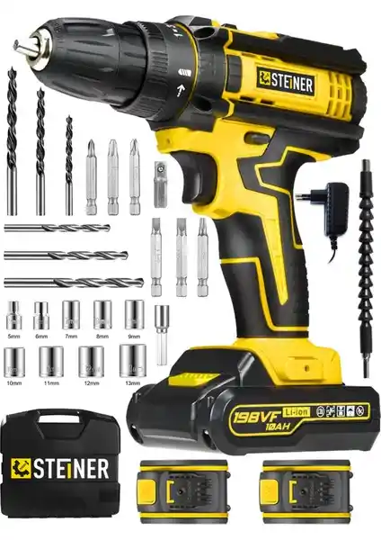 Steiner Alman 198Vf 10 Ah Çelik Şanzımanlı Çift Akülü Vidalama Matkapı Profesyonel ve Ev Kullanımı İçin