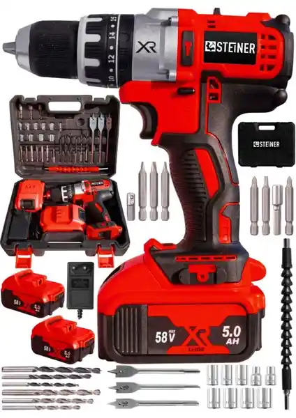 Steiner Germany 58V Darbeli Li-Ion Çift Akülü Matkap ve Pro Seti Güçlü ve Dayanıklı İş Aracı