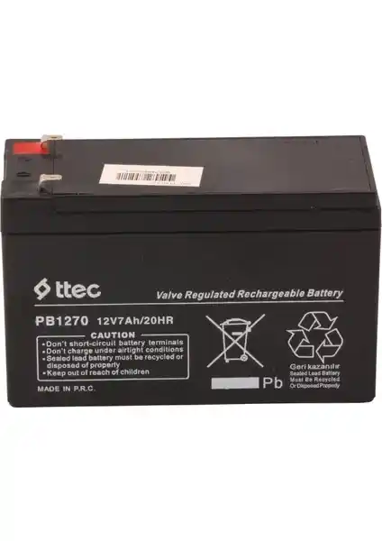 Ttec 12V 7AH Bakımsız Kuru Akü Güvenlik ve Alarm Sistemleri İçin Uygun