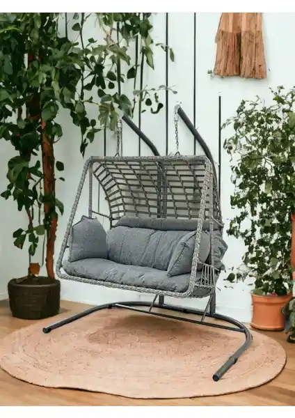 Tu Tienda Çift Kişilik Rattan Salıncağı Antrasit Renkli Dayanıklı Dış Mekan Ürünü