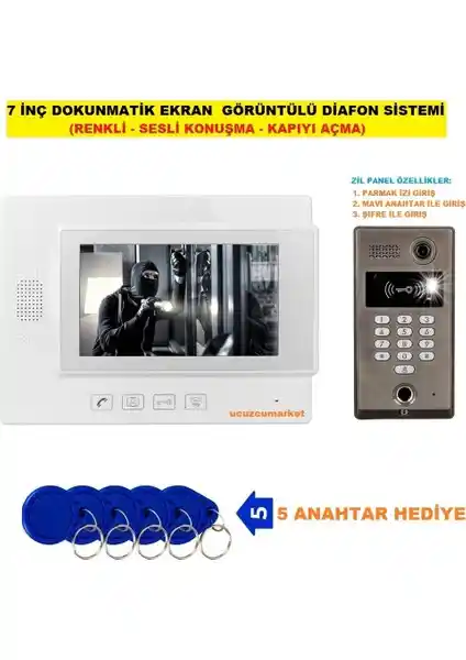 Uygun Markett 7 İnç Dokunmatik Görüntülü Diafon Sistemi Güvenlik ve Konfor Sağlar