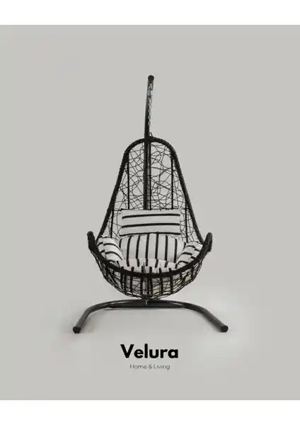 Velura Home & Living Net Bahçe Salıncağı Kahverengi Rattan ve Minderli Tasarım