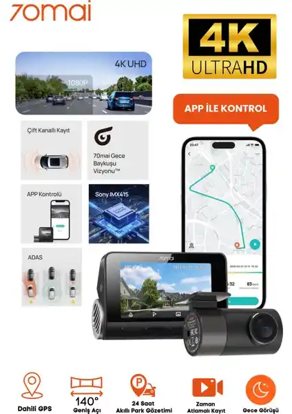 Xiaomi 70Mai A800s 4K Araç Kamerası: Yüksek Çözünürlüklü Güvenli Yolculuklar İçin