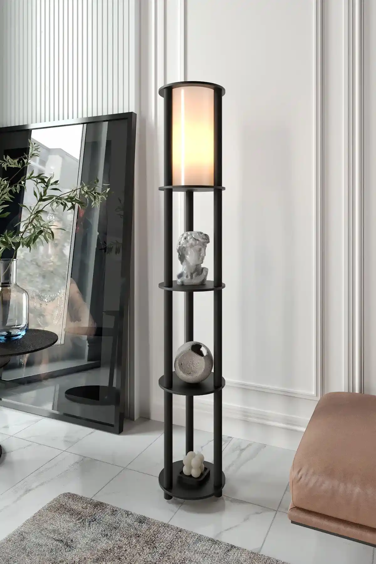 Messer Yeni Siyah Raflı Lambader: Estetik ve Fonksiyonel Aydınlatma Çözümü