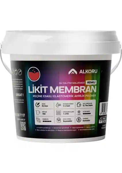 Alkoru 1 kg Kırmızı Likit Membran ile Güvenilir ve Dayanıklı Su Yalıtımı Çözümü