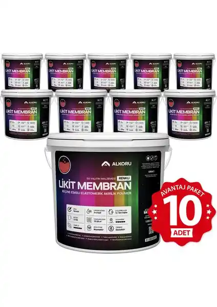 Alkoru 10 Adet 13 Kg Kırmızı Likit Membran Su Yalıtımında Güç ve Dayanıklılık Sağlar
