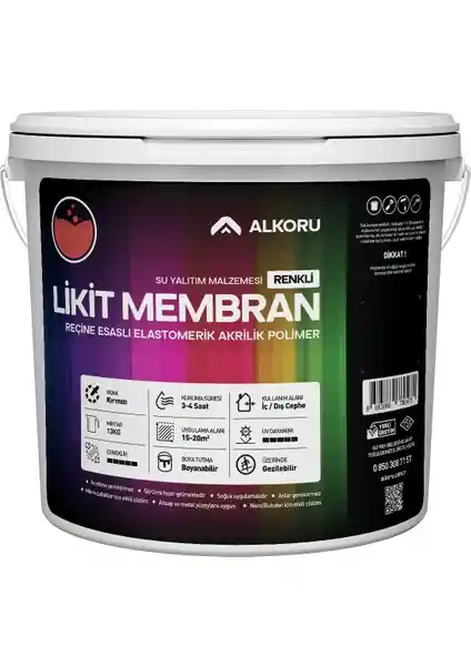 Alkoru 13 kg Kırmızı Likit Membran Su Yalıtım Çözümü Güçlü ve Esnek Performans