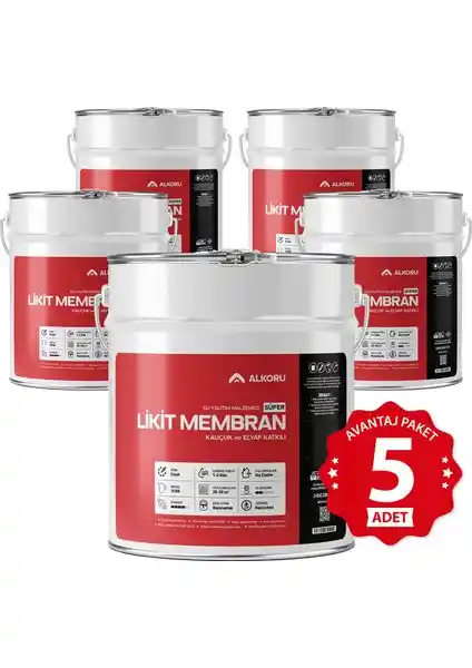 Alkoru 5 Adet 15 kg Süper Likit Membran Yüksek Kaliteli Su Yalıtım Çözümü