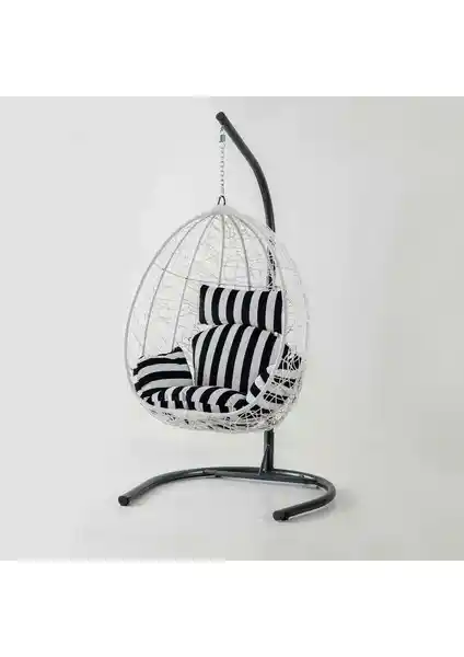 Eymense Deco Rattan Beyaz Zebra Salıncak Bahçe ve İç Mekanlar İçin Şık Oturma Çözümü