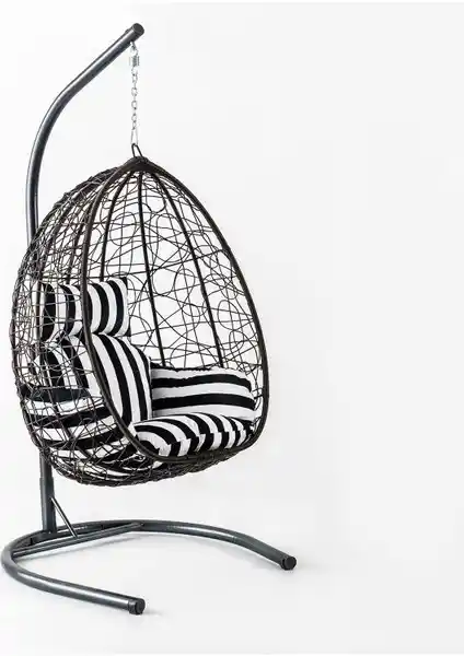 Eymense Deco Rattan Salıncak Kahve Siyah Zebra Desenli Modern Oturma Ünitesi