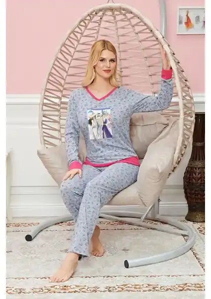 Kapsül AVM Bayan Uzun Kollu Pijama Takımı Model No 7588 Konfor ve Şıklık Sunar