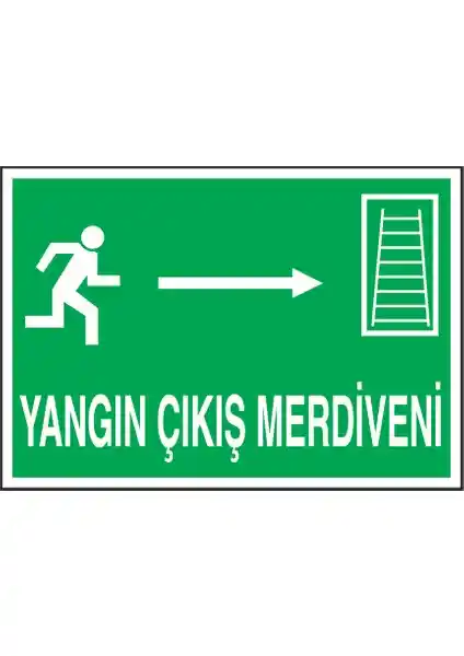 Yangın Çıkış Merdiveni Sağ Yön Ok Uyarı Levhası Güvenlik ve Tahliye İşaretleri