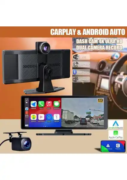Yeelock 10 inç 4K HD Apple CarPlay ve Android Auto ile Akıllı Araç Eğlencesi ve Güvenlik Sistemleri