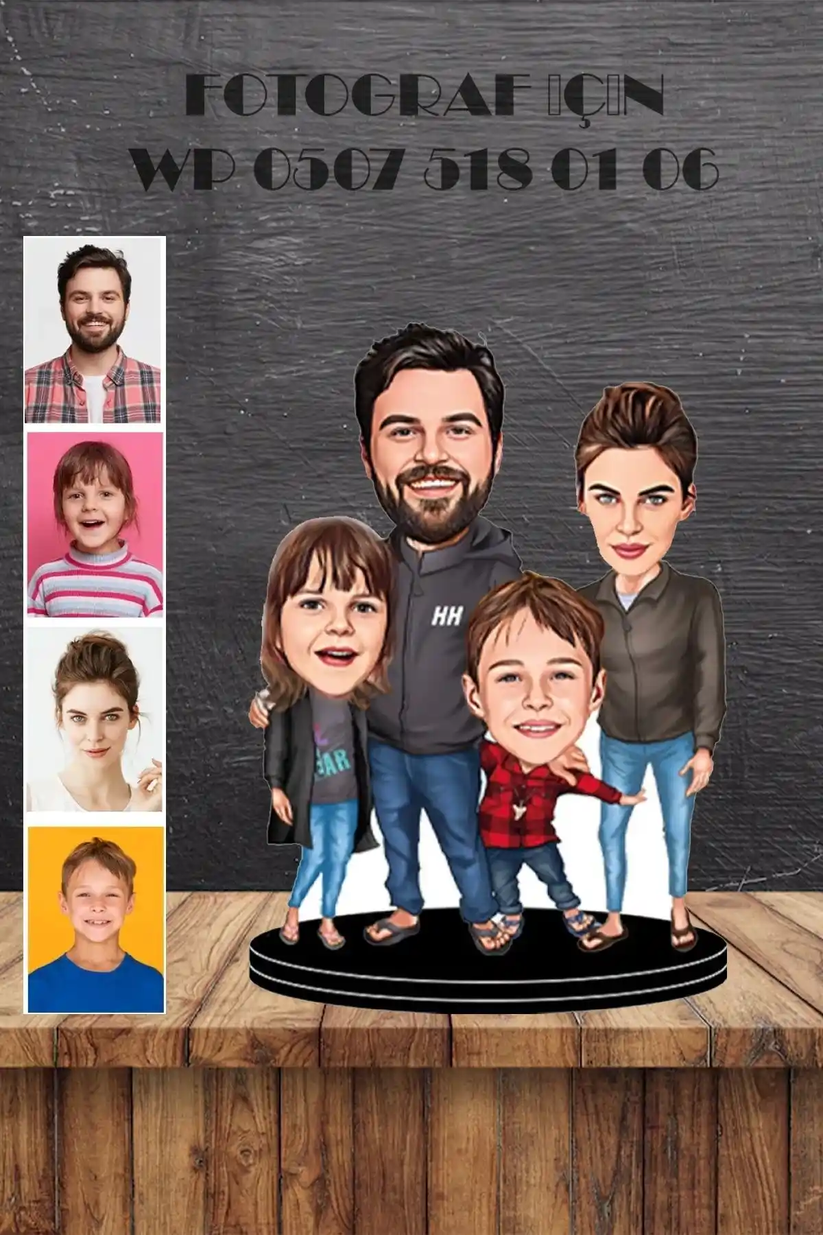 Wonderlike Kişiye Özel 4 Kişilik Aile Figürlü 3D Ahşap Biblo: Anlamlı Bir Hediye Seçeneği