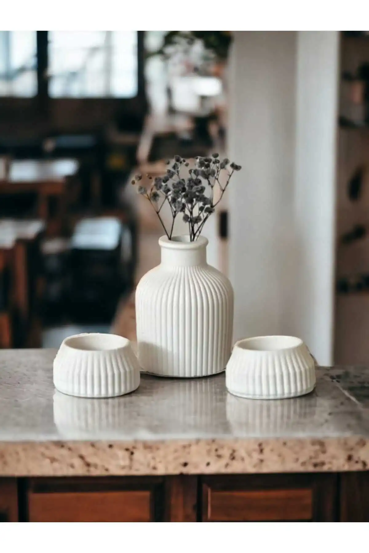 Gorgon Art3lü İskandinav Vazo Tealight Mumluk Seti ile Modern Ev Dekorasyonu