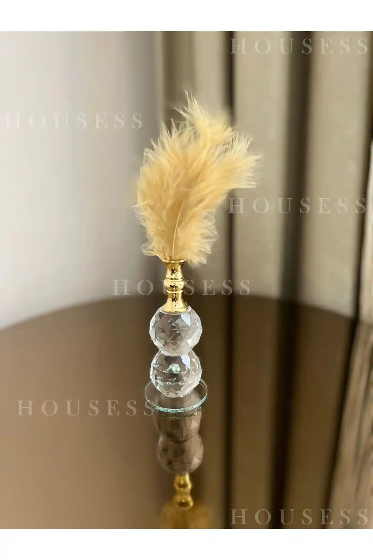 Housess1 2 Katlı Altın Kristal Tüylü Dekor Biblosu ile Modern Ev Dekorasyonu