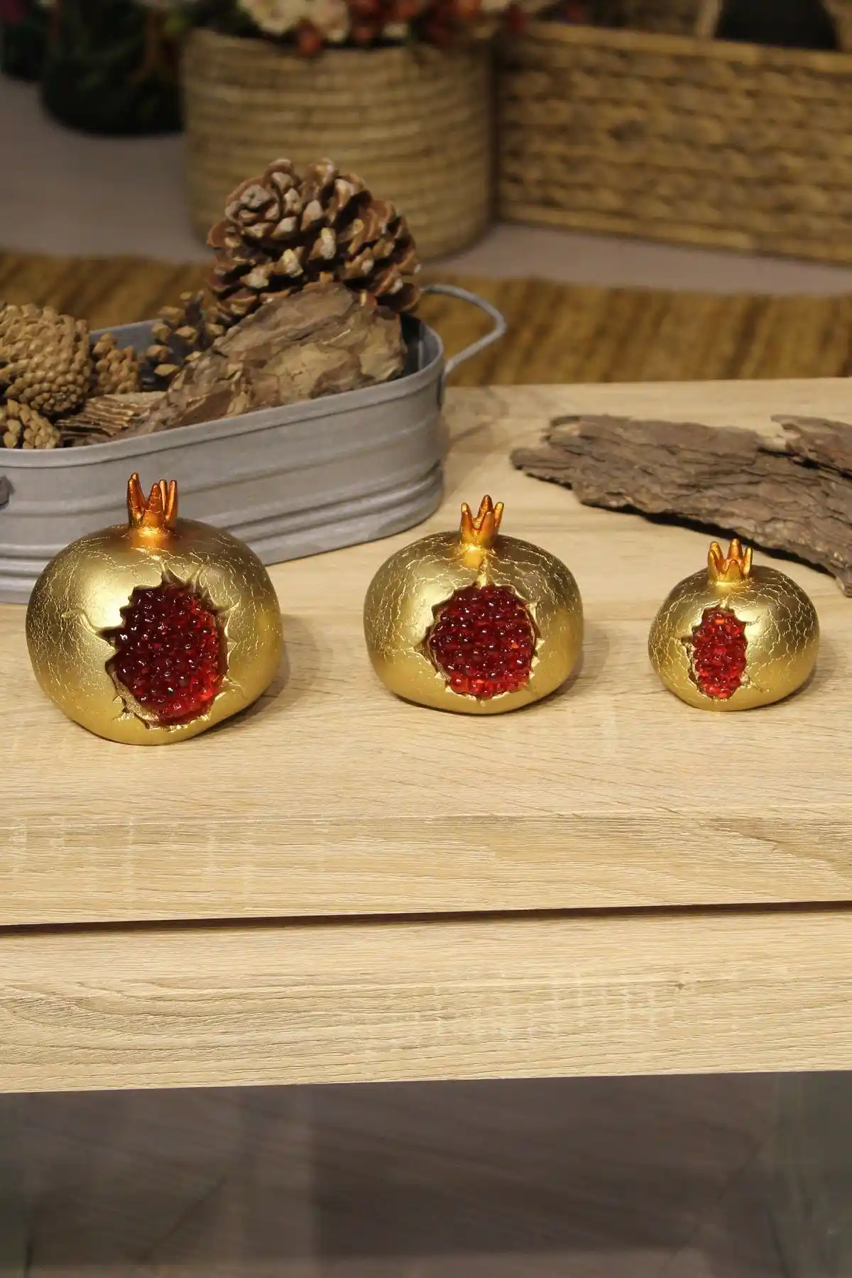 caMekanEl Yapımı Altın Rengi Nar Susu Dekoratif Obje Seti ile Evinizi Şıklıkla Süsleyin