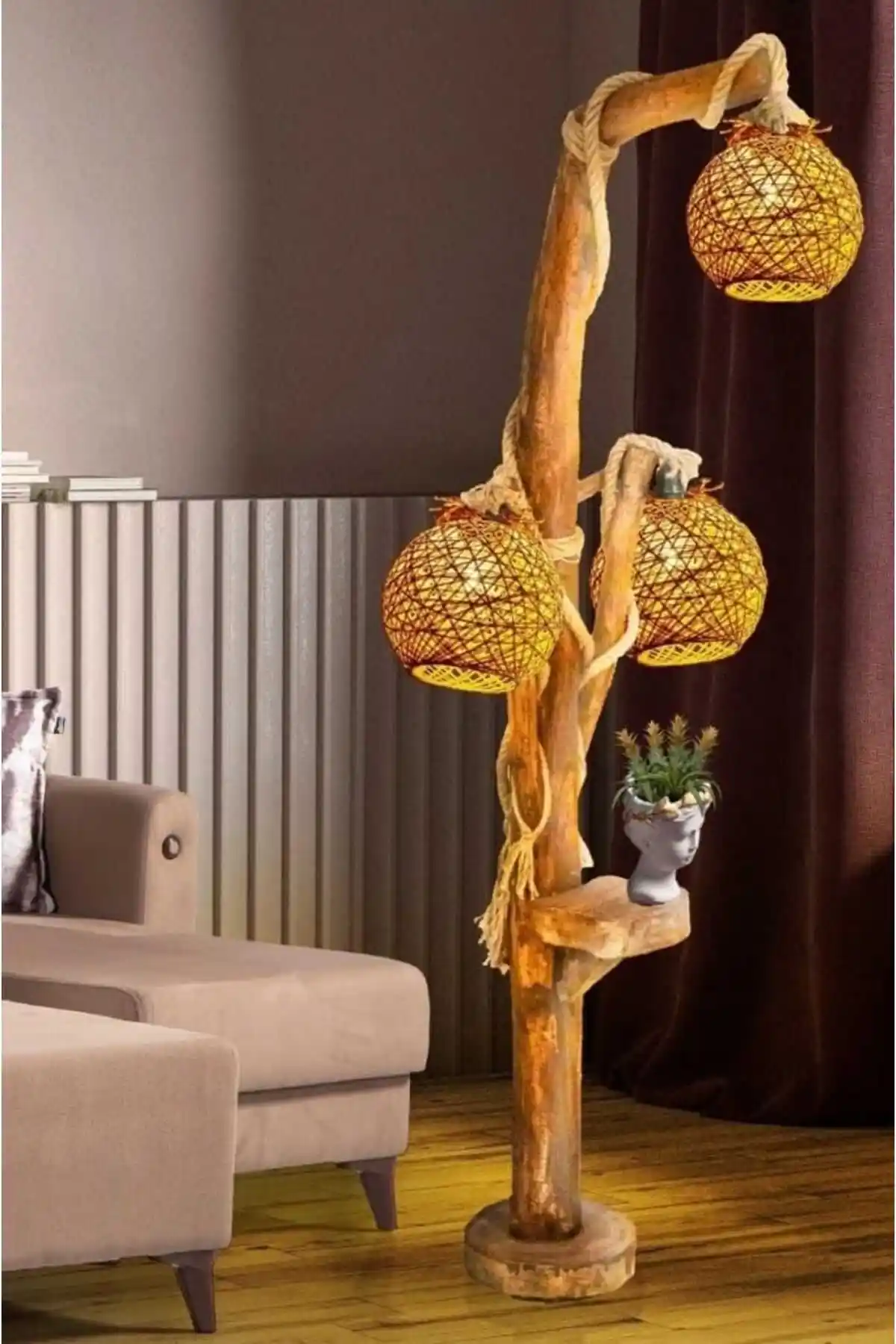 Estetik ve Fonksiyonel GNR HOME DİZAYN Ağaç Lambader ile Modern Aydınlatma