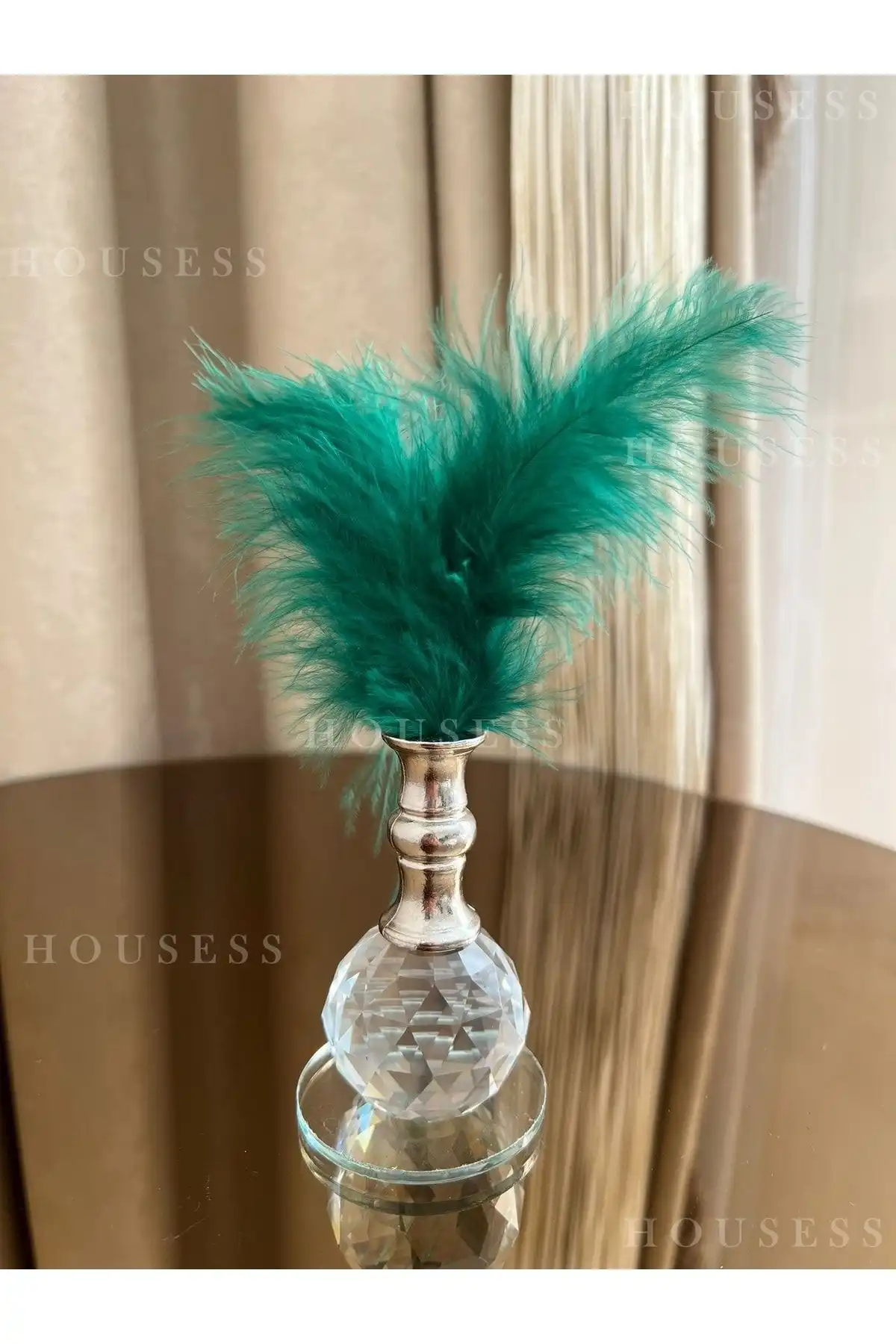 Housess Yeşil Tüylü Gümüş Kristal Top Tüylük Dekor Biblo ile Modern Bir Dokunuş