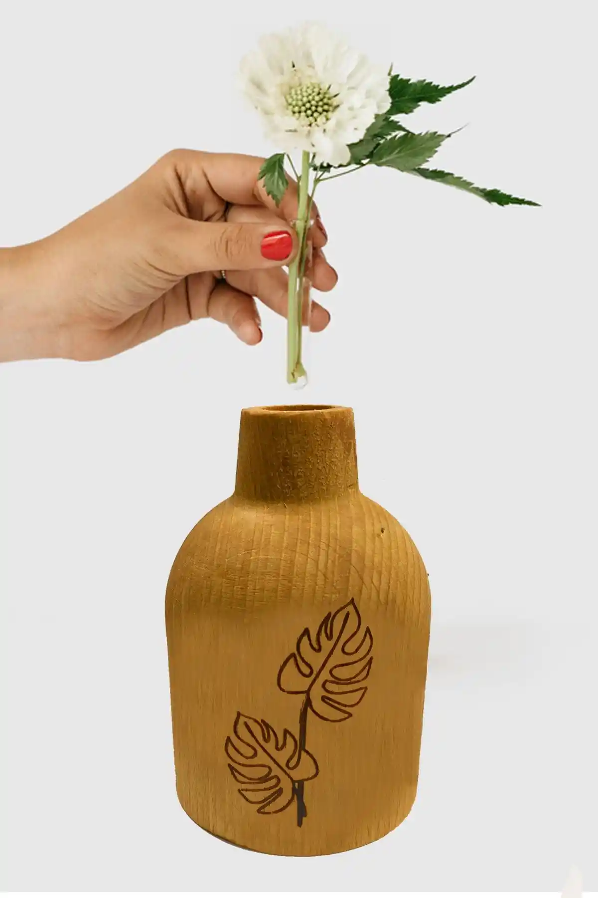 JOY KITCHEN Yaprak Desenli Ahşap Mini Vazo: Doğal ve Modern Ev Aksesuarı