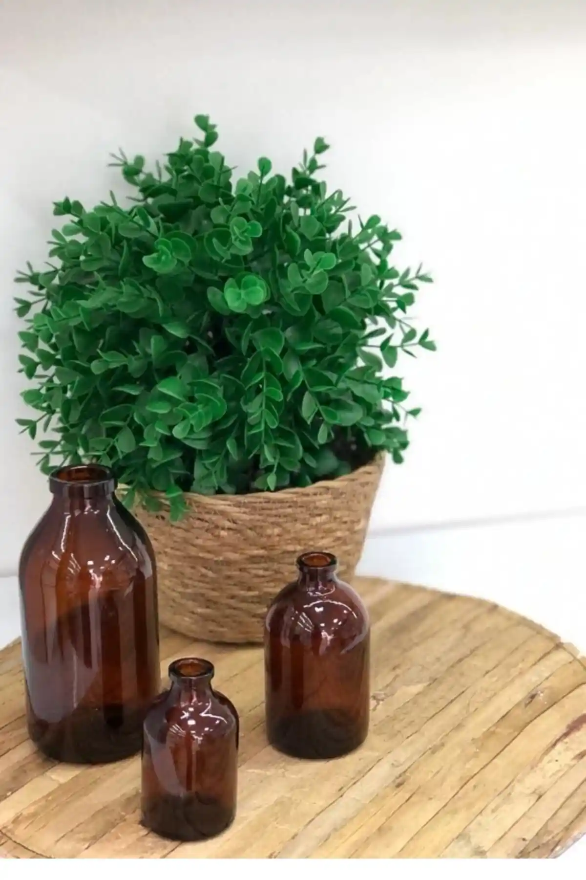 LALEZEN HOME Amber Kahverengi Cam Vazo Üçlü Set ile Estetik Dekorasyon