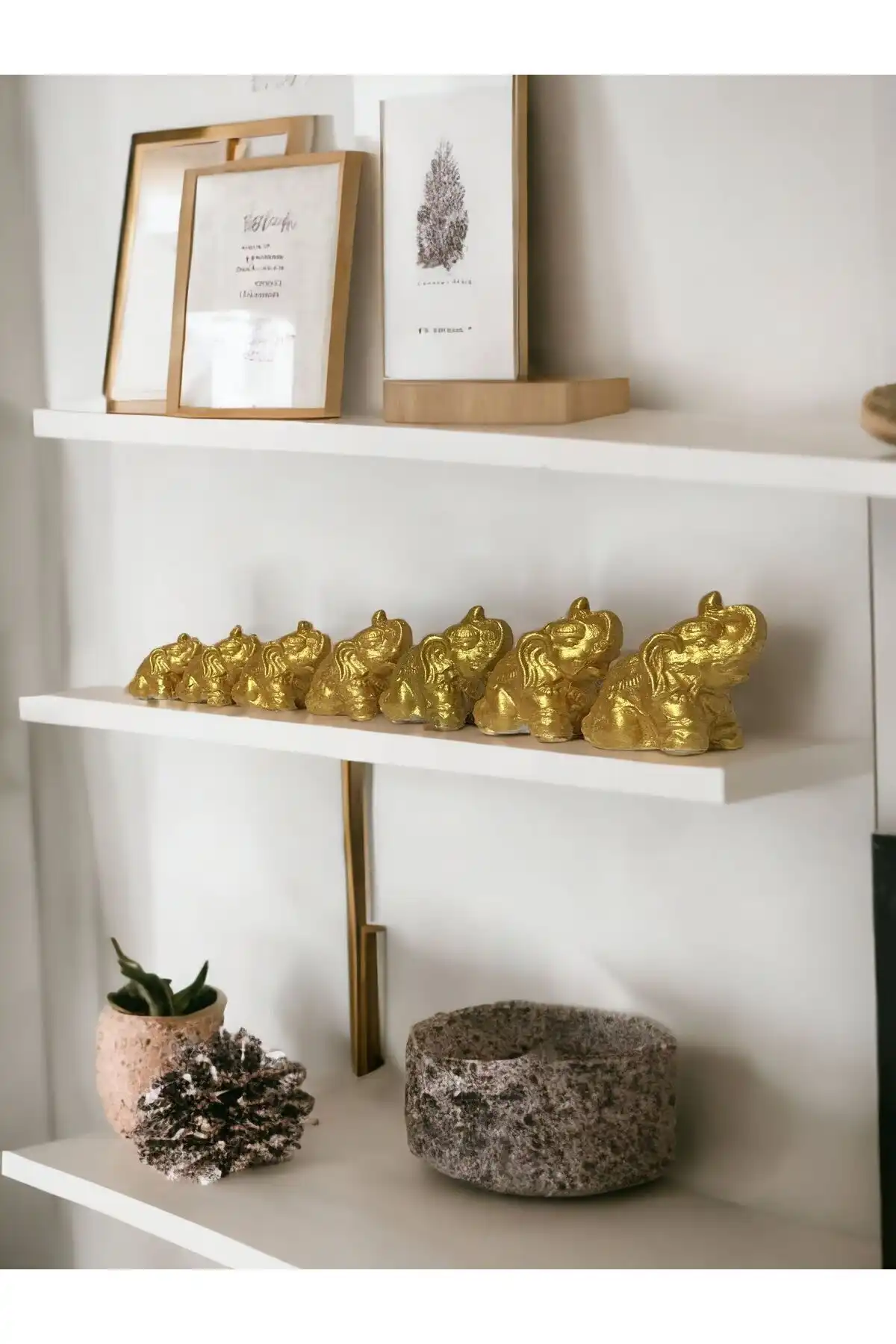 LuDesign 7'li Gold Renk Bereket Fil Seti ile Ev Dekorasyonunuza Zarif Bir Dokunuş Katın