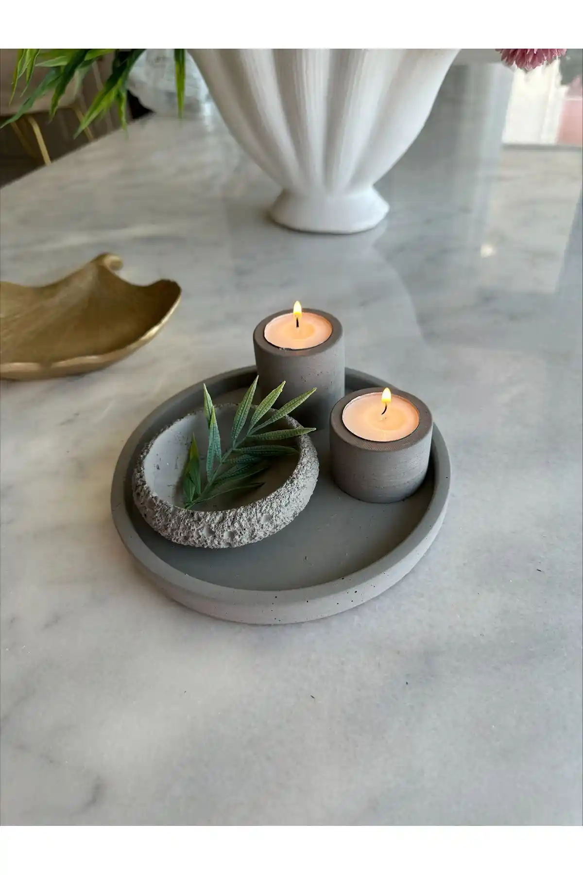 Bautinq Store Beton Tepsili 2'li Mumluk ve Kase Seti ile Modern Dokunuşlar