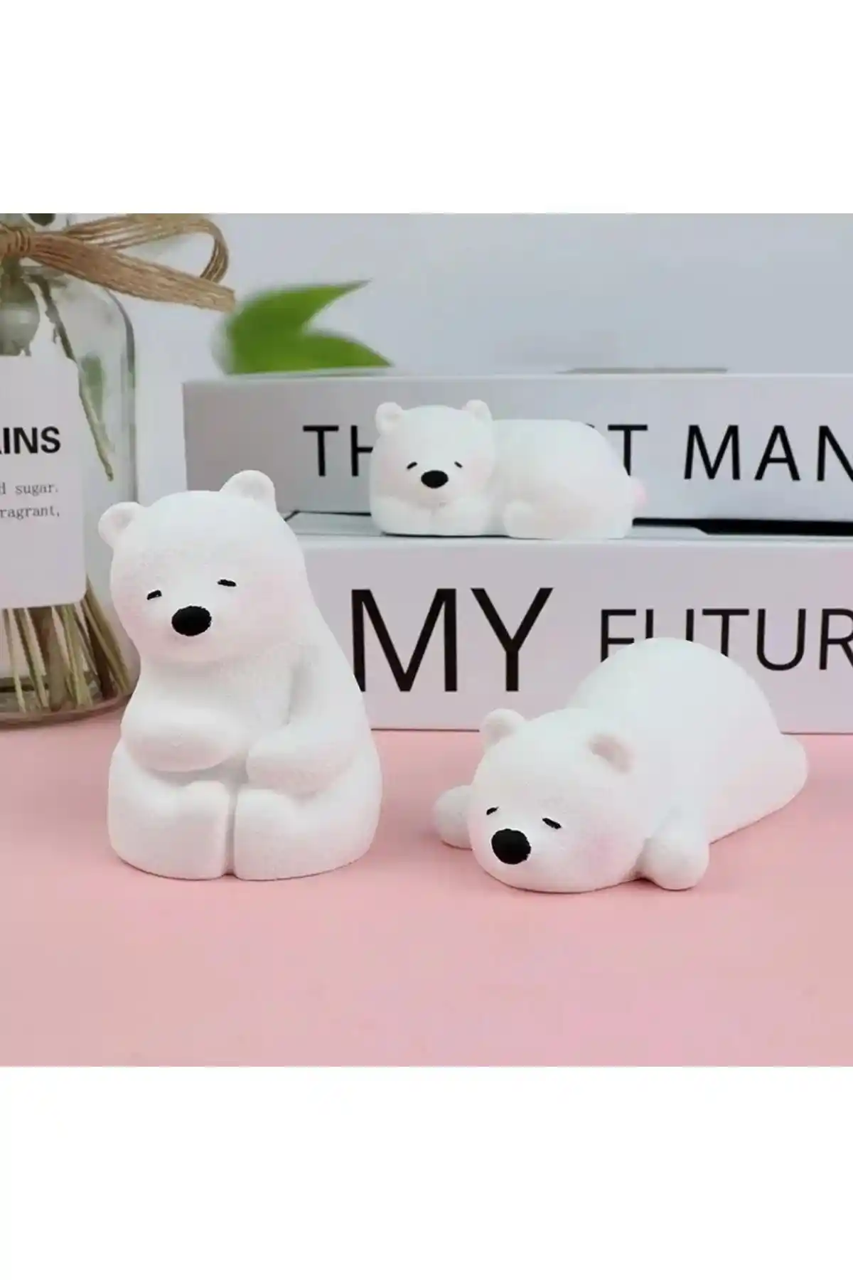 Havalı Tasarım Dekoratif Üçlü Kutup Ayısı Biblo Obje Seti ile Evinizi Canlandırın