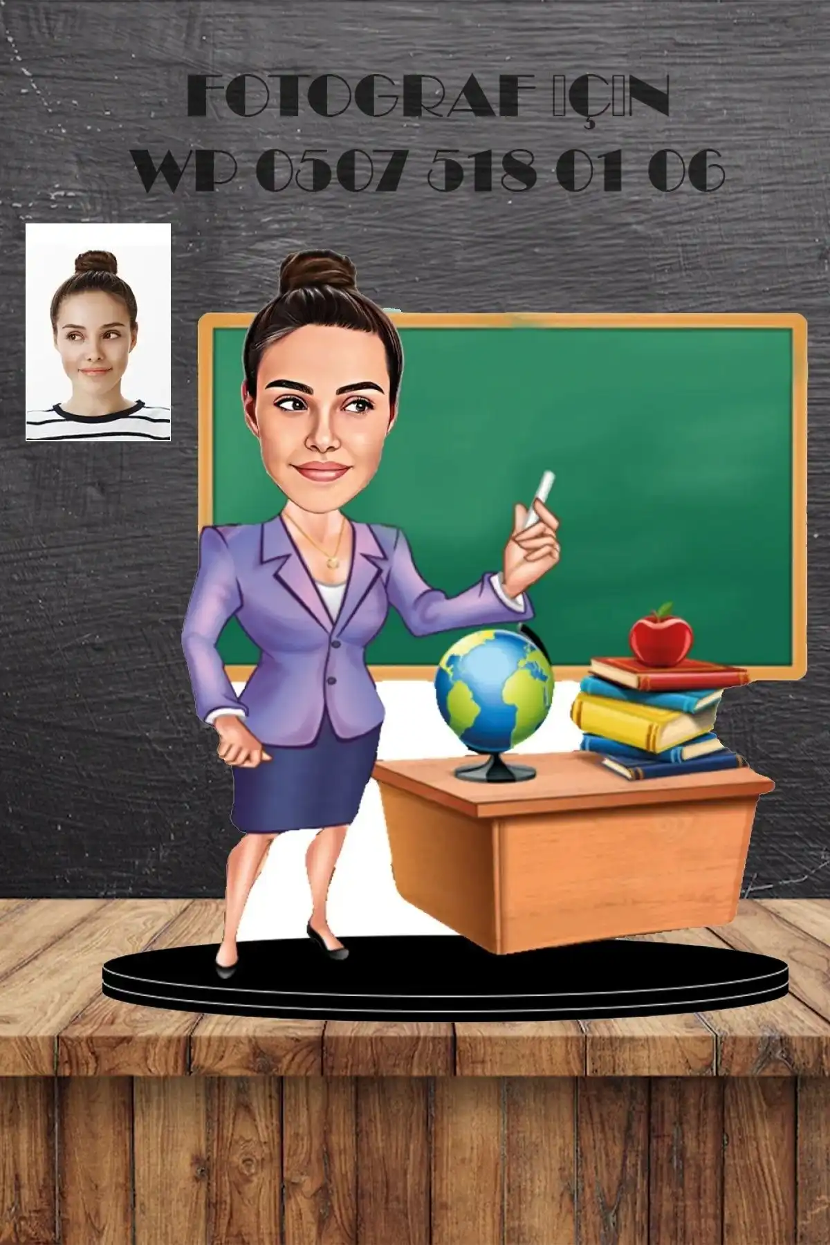 Kişiye Özel Öğretmen Karikatürlü 3D Ahşap Biblo ile Anlamlı Hediye Fikirleri