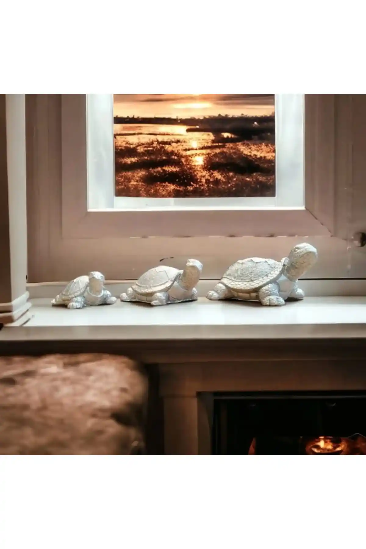 Üçlü Gümüş Yaldızlı Kaplumbağa Biblo Seti ile Evinize Şıklık Katın