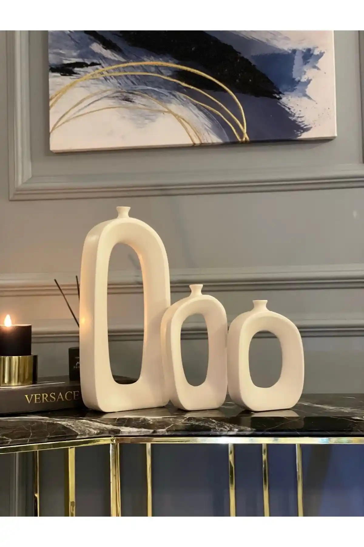 AstreHome Seramik Özgün Tasarım Dekoratif 3'lü Vazo Takımı ile Evinizi Şıklıkla Tamamlayın