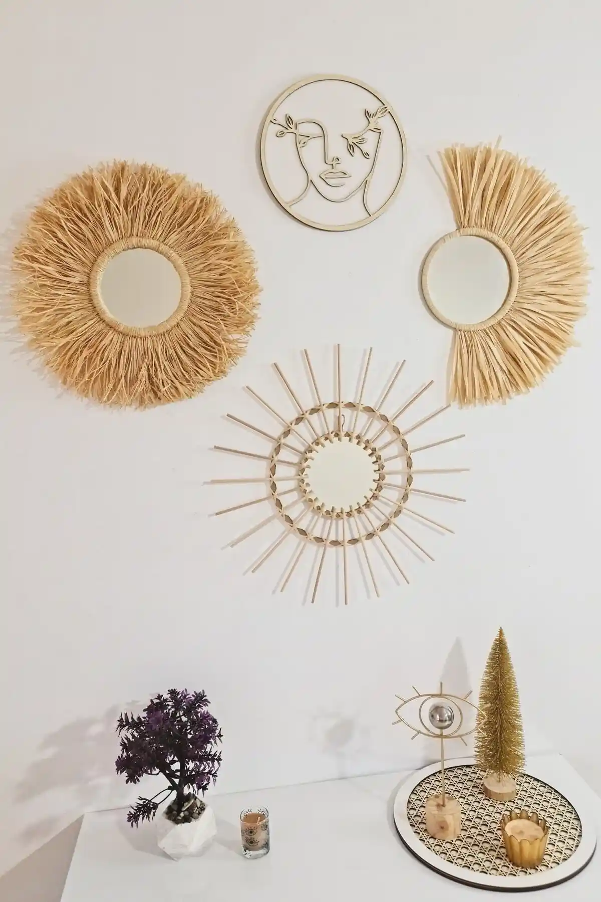 Bubihome Krem Rafya & Bambu Ayna & Bohem Pano Seti: Estetik ve Fonksiyonel Tasarım