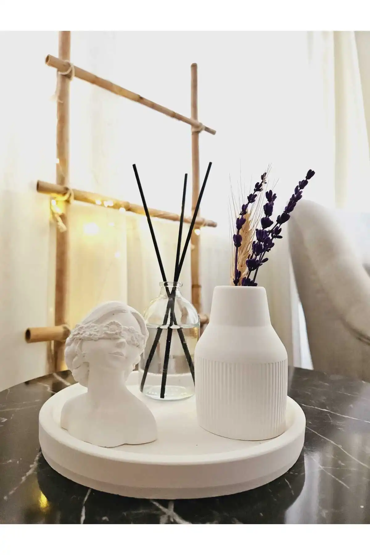 DNZ Dekoratif Oval Kuru Çiçek Pampas Vazosu ile Modern Ev Dekorasyonu