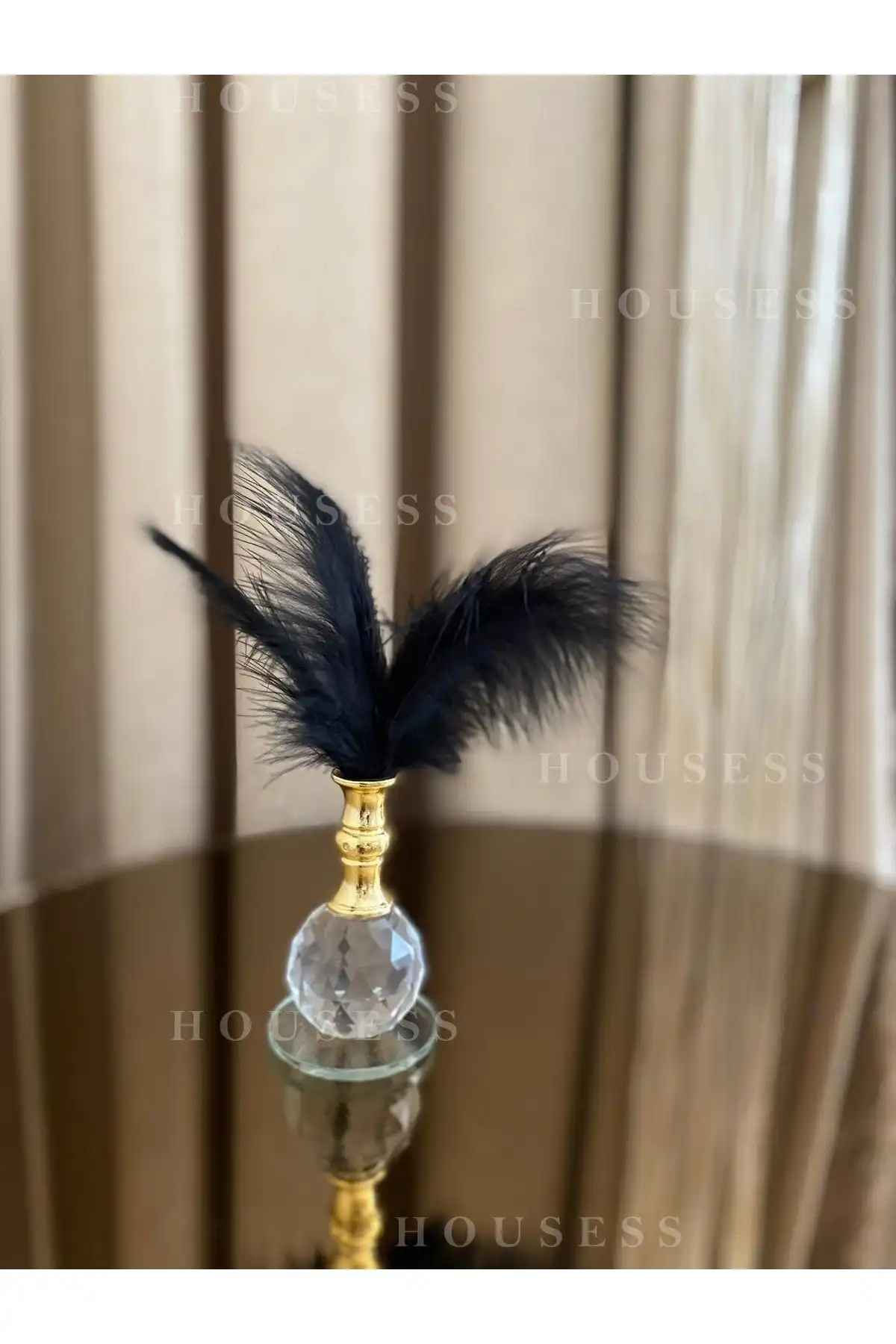 Housess1 Siyah Tüylü Gold Kristal Top Biblo Süsü ile Modern Dekorasyon