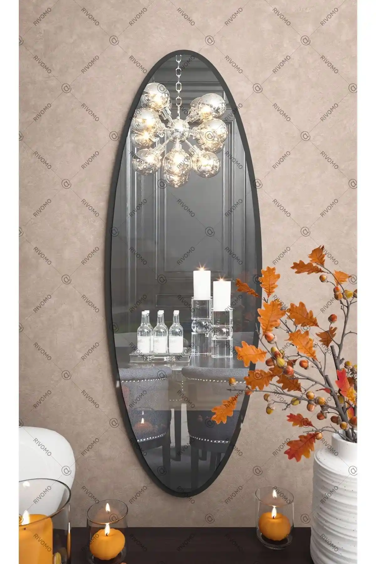 Rivomo Siyah Elips Dekoratif Boy Aynası ile Modern ve Fonksiyonel Dekorasyon